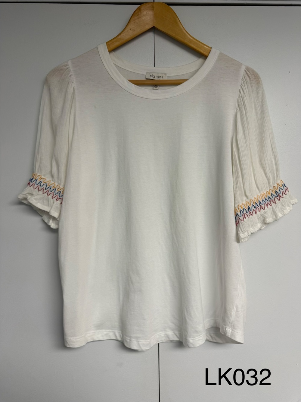 Ella Moss Maddie Embroidered Puff Sleeve Top White Large